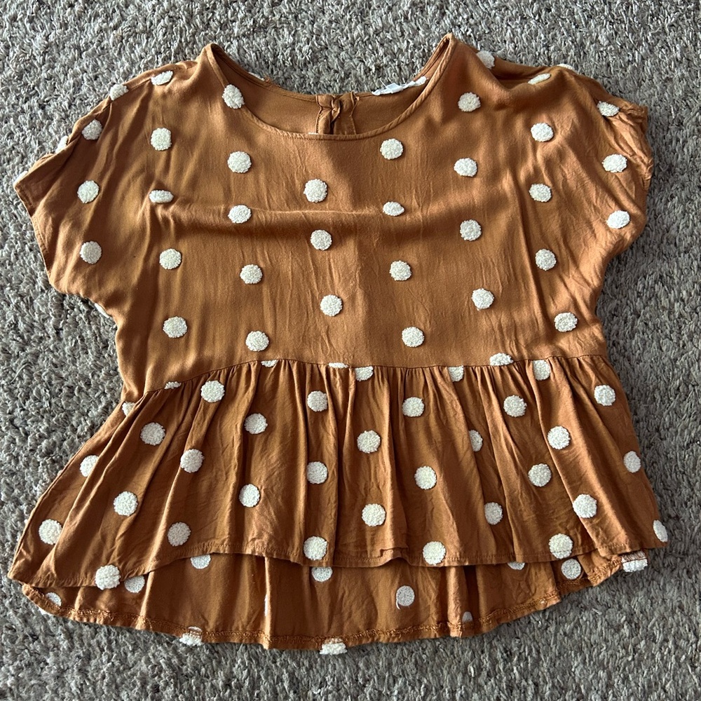 Brown Polka Dot Peplum Top